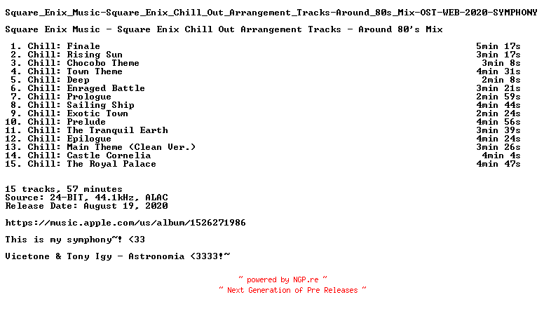NFO for the release Square_Enix_Music-Square_Enix_Chill_Out_Arrangement_Tracks-Around_80s_Mix-OST-WEB-2020-SYMPHONY by SYMPHONY