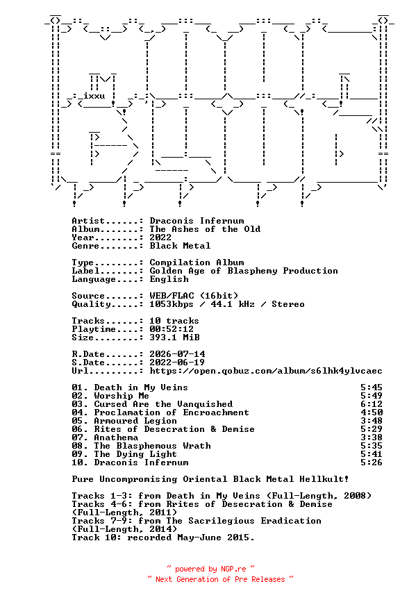 NFO for the release Draconis_Infernum-The_Ashes_of_the_Old-16BIT-WEB-FLAC-2022-MOONBLOOD by MOONBLOOD