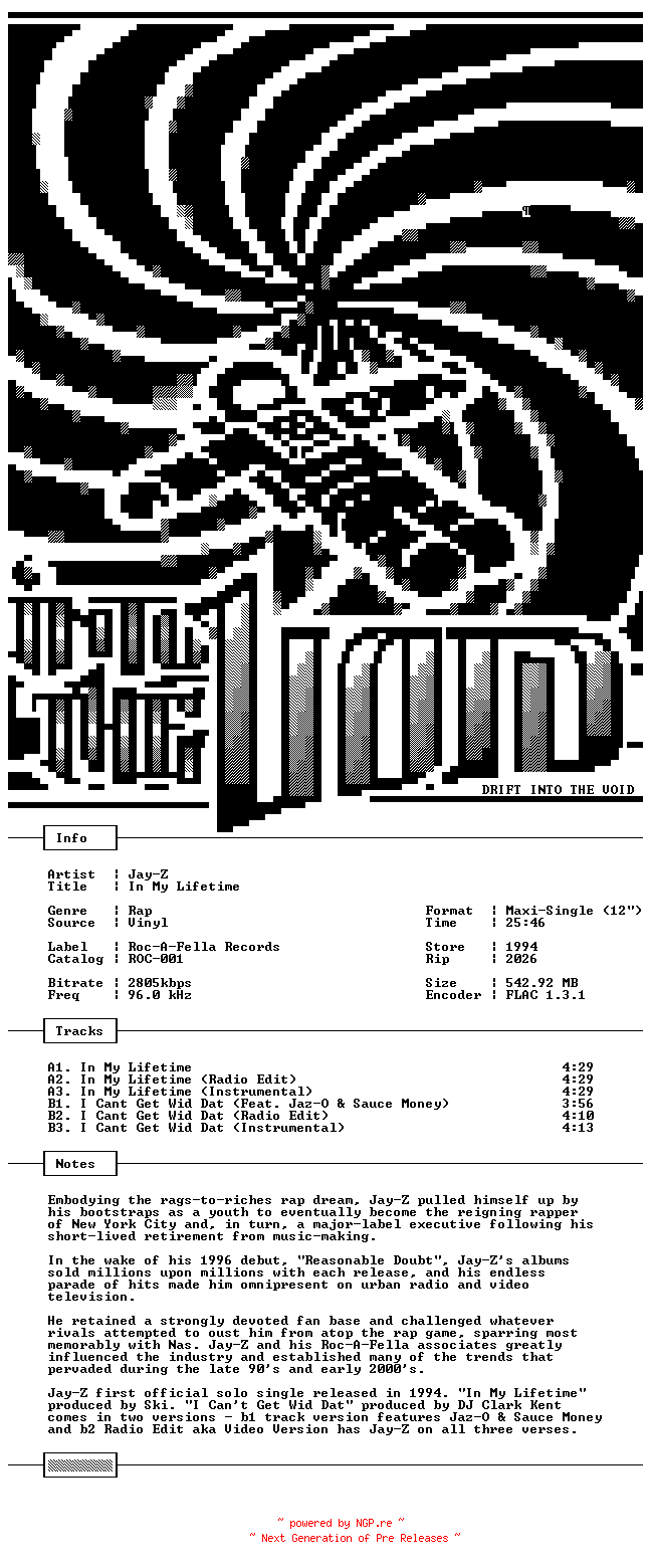 NFO for the release Jay-Z-In_My_Lifetime-VLS-FLAC-1994-THEVOiD by THEVOiD