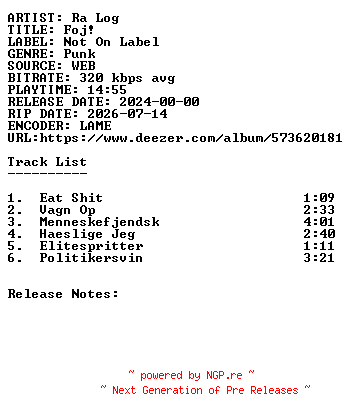 NFO for the release Ra_Log-Foj-WEB-DK-2024-SDR by SDR
