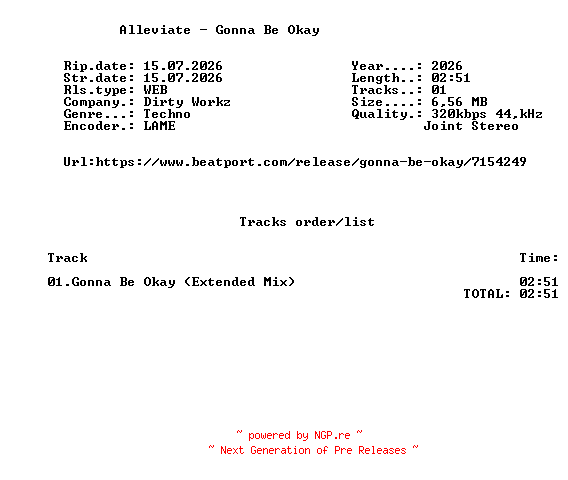 NFO for the release Alleviate_-_Gonna_Be_Okay-(DWX2178)-SINGLE-WEB-2026-FMC by FMC