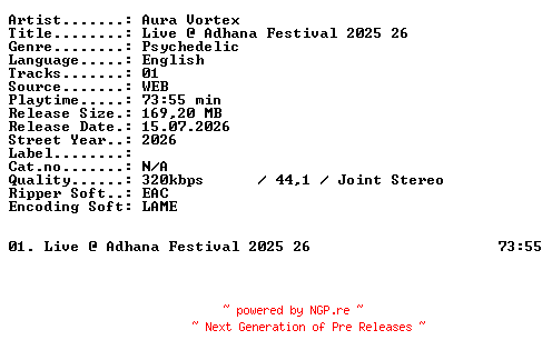 NFO for the release Aura_Vortex-Live_at_Adhana_Festival_2025_26-WEB-2026-XTC_iNT by XTC_iNT