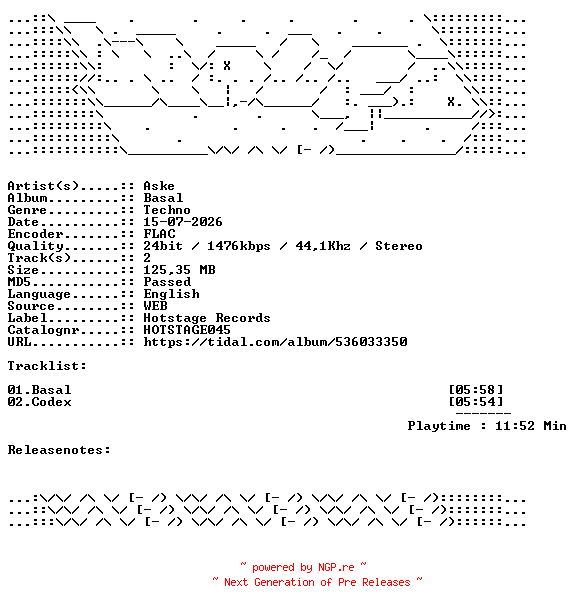 NFO for the release Aske-Basal-HOTSTAGE045-24BIT-WEB-FLAC-2026-WAVED by WAVED