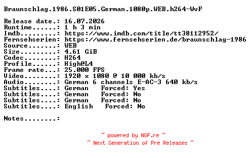 NFO for the release Braunschlag.1986.S01E05.German.1080p.WEB.h264-WvF by WvF