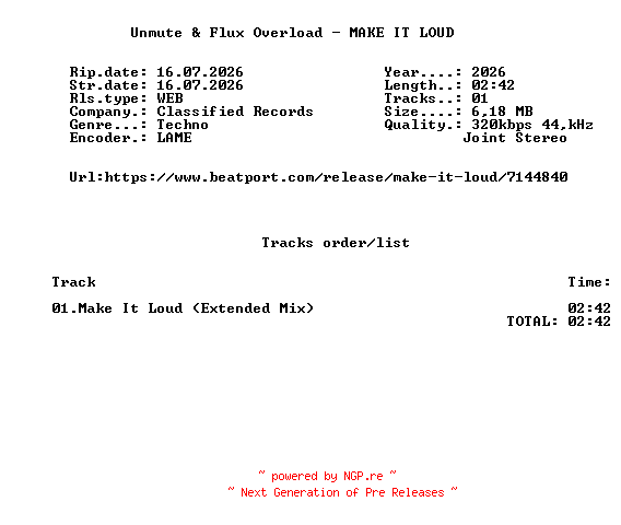 NFO for the release Unmute_And_Flux_Overload_-_MAKE_IT_LOUD-(CR077)-SINGLE-WEB-2026-FMC by FMC