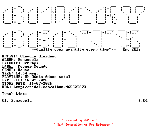 NFO for the release Claudio_Giordano-Bonassola-(MOO304)-SINGLE-WEB-2026-BB by BB