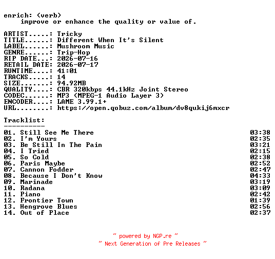 NFO for the release Tricky-Different_When_Its_Silent-WEB-2026-ENRiCH by ENRiCH