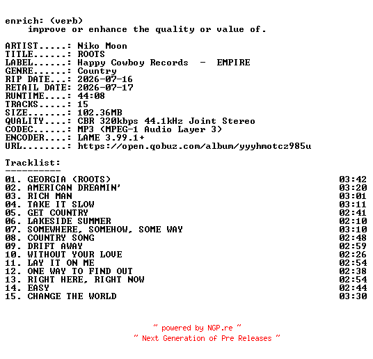NFO for the release Niko_Moon-ROOTS-WEB-2026-ENRiCH by ENRiCH