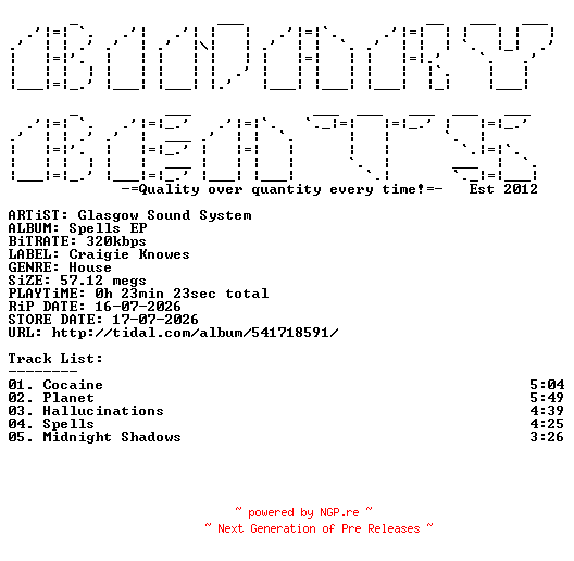 NFO for the release Glasgow_Sound_System-Spells_EP-(CKNOWEP74)-WEB-2026-BB by BB