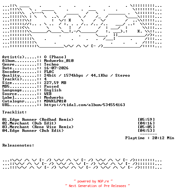 NFO for the release O_Phase-Modwerks_010-MDWXLP010-24BIT-WEB-FLAC-2026-WAVED by WAVED