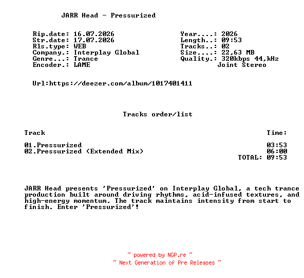 NFO for the release JARR_Head_-_Pressurized-(ITPG300)-WEB-2026-FMC by FMC