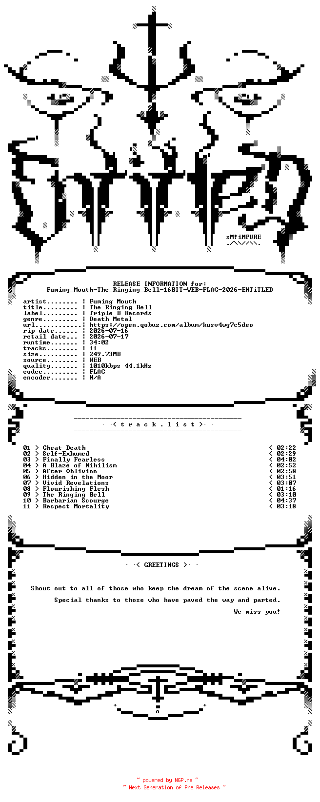 NFO for the release Fuming_Mouth-The_Ringing_Bell-16BIT-WEB-FLAC-2026-ENTiTLED by ENTiTLED