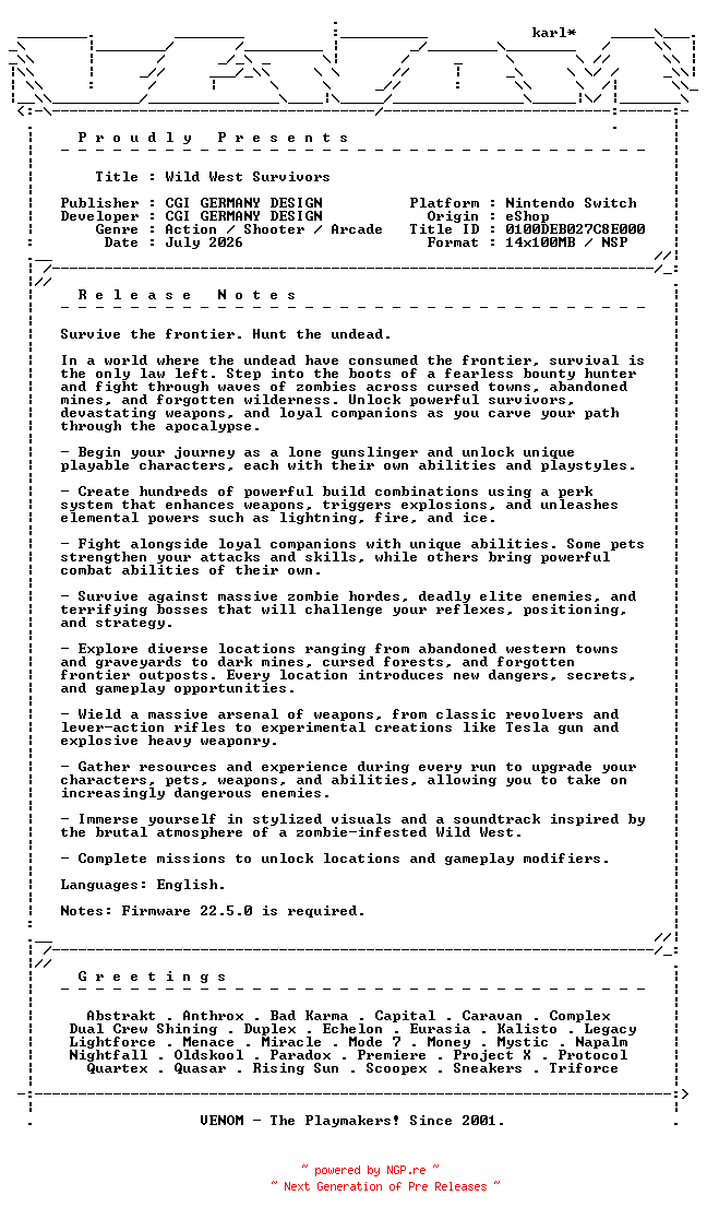 NFO for the release Wild_West_Survivors_NSW-VENOM by VENOM