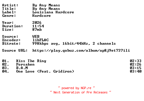 NFO for the release By_Any_Means-By_Any_Means-16BIT-WEB-FLAC-2026-VEXED by VEXED