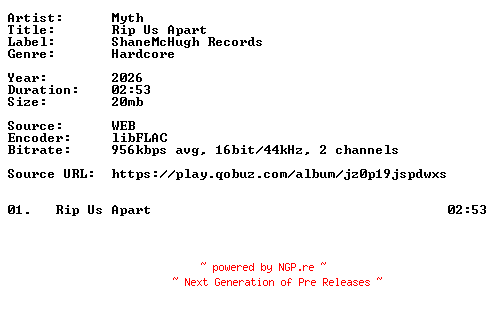 NFO for the release Myth-Rip_Us_Apart-Single-16BIT-WEB-FLAC-2026-VEXED by VEXED