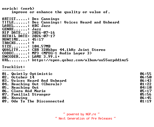 NFO for the release Des_Cannings-Des_Cannings_Voices_Heard_and_Unheard-WEB-2026-ENRiCH by ENRiCH