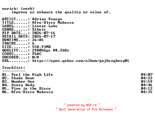 NFO for the release Adrian_Younge-Afro-Disco_Makossa-24BIT-WEB-FLAC-2026-ENRiCH by ENRiCH