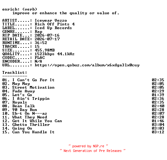 NFO for the release Icewear_Vezzo-Rich_Off_Pints_4-24BIT-WEB-FLAC-2026-ENRiCH by ENRiCH