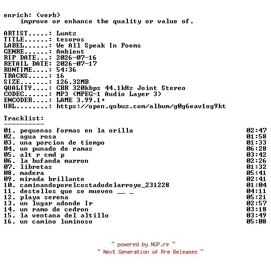 NFO for the release Lumtz-tesoros-WEB-2026-ENRiCH by ENRiCH