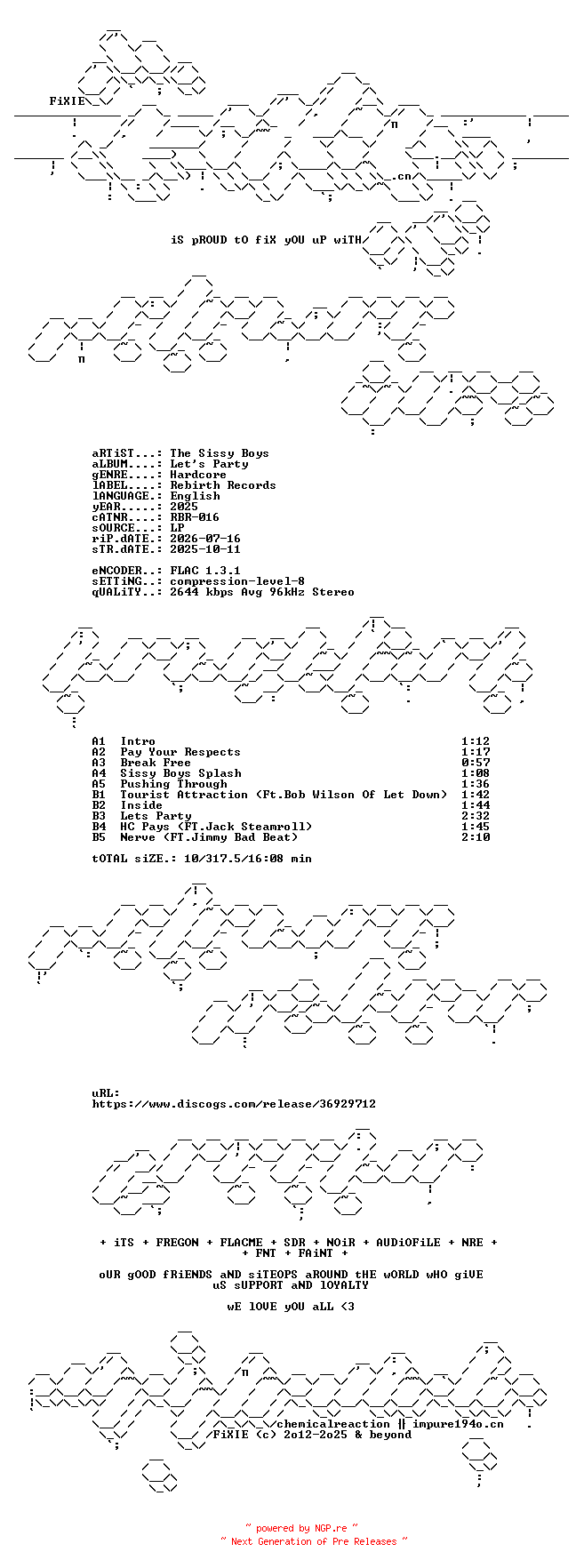 NFO for the release The_Sissy_Boys-Lets_Party-LP-FLAC-2025-FIXIE by FIXIE