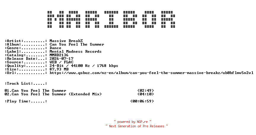 NFO for the release Massive_BreakZ-Can_You_Feel_The_Summer-(MMRD2136)-24BIT-WEB-FLAC-2026-MARiBOR by MARiBOR