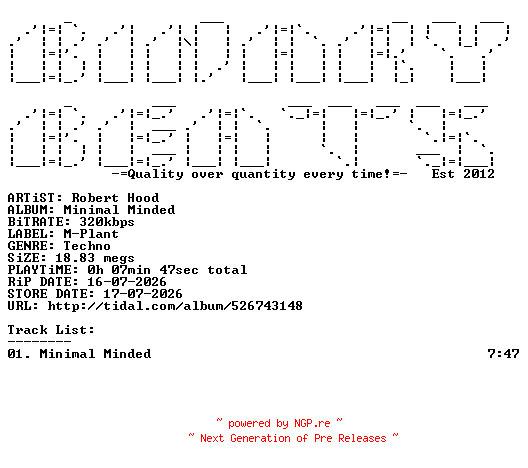 NFO for the release Robert_Hood-Minimal_Minded-(MPMPM2952)-SINGLE-WEB-2026-BB by BB