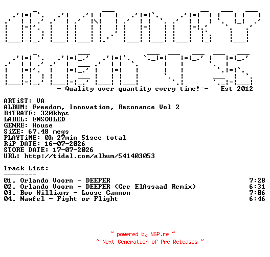 NFO for the release VA-Freedom_Innovation_Resonance_Vol_2-(ENSLDV002)-WEB-2026-BB by BB