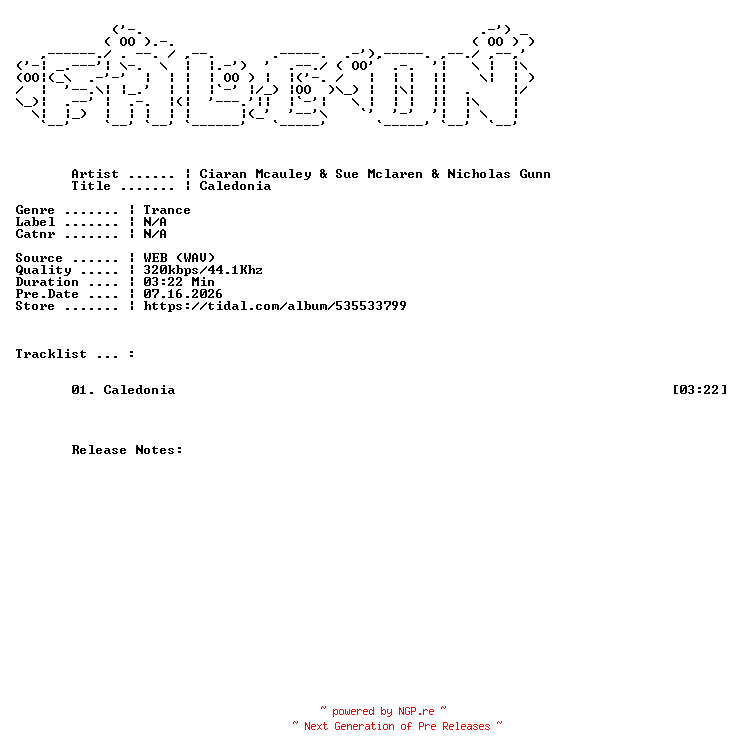NFO for the release Ciaran_Mcauley_And_Sue_Mclaren_And_Nicholas_Gunn-Caledonia-SINGLE-WEB-2026-FALCON by FALCON