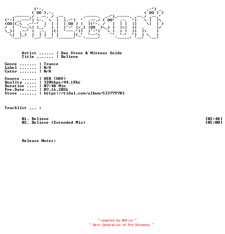 NFO for the release Dan_Stone_And_Nitrous_Oxide-Believe-WEB-2026-FALCON by FALCON