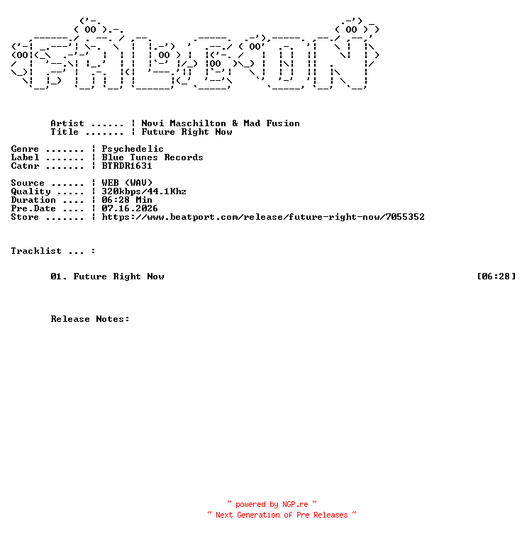 NFO for the release Novi_Maschilton_And_Mad_Fusion-Future_Right_Now-(BTRDR1631)-SINGLE-WEB-2026-FALCON by FALCON