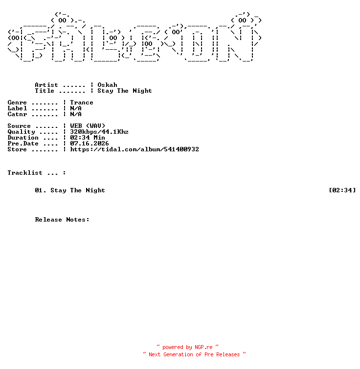 NFO for the release Oskah-Stay_The_Night-SINGLE-WEB-2026-FALCON by FALCON