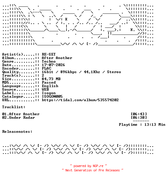 NFO for the release RE-SET-After_Another-ISOGON005-16BIT-WEB-FLAC-2026-WAVED by WAVED
