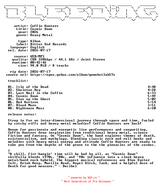 NFO for the release Coffin_Hunters-Cosmic_Dawn-WEB-2026-BLEEDiNG by BLEEDiNG