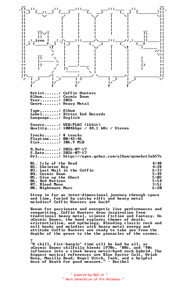 NFO for the release Coffin_Hunters-Cosmic_Dawn-16BIT-WEB-FLAC-2026-MOONBLOOD by MOONBLOOD