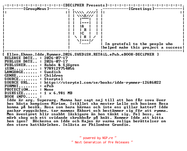 NFO for the release Ellen.Ekman.Idde.Rymmer.2026.SWEDiSH.RETAiL.ePub.eBOOK-DECiPHER by DECiPHER