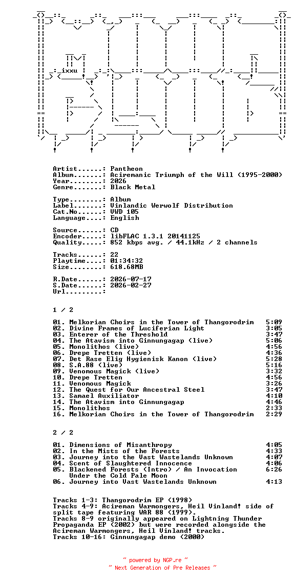 NFO for the release Pantheon-Aciremanic_Triumph_of_the_Will_(1995-2000)-2CD-FLAC-2026-MOONBLOOD by MOONBLOOD