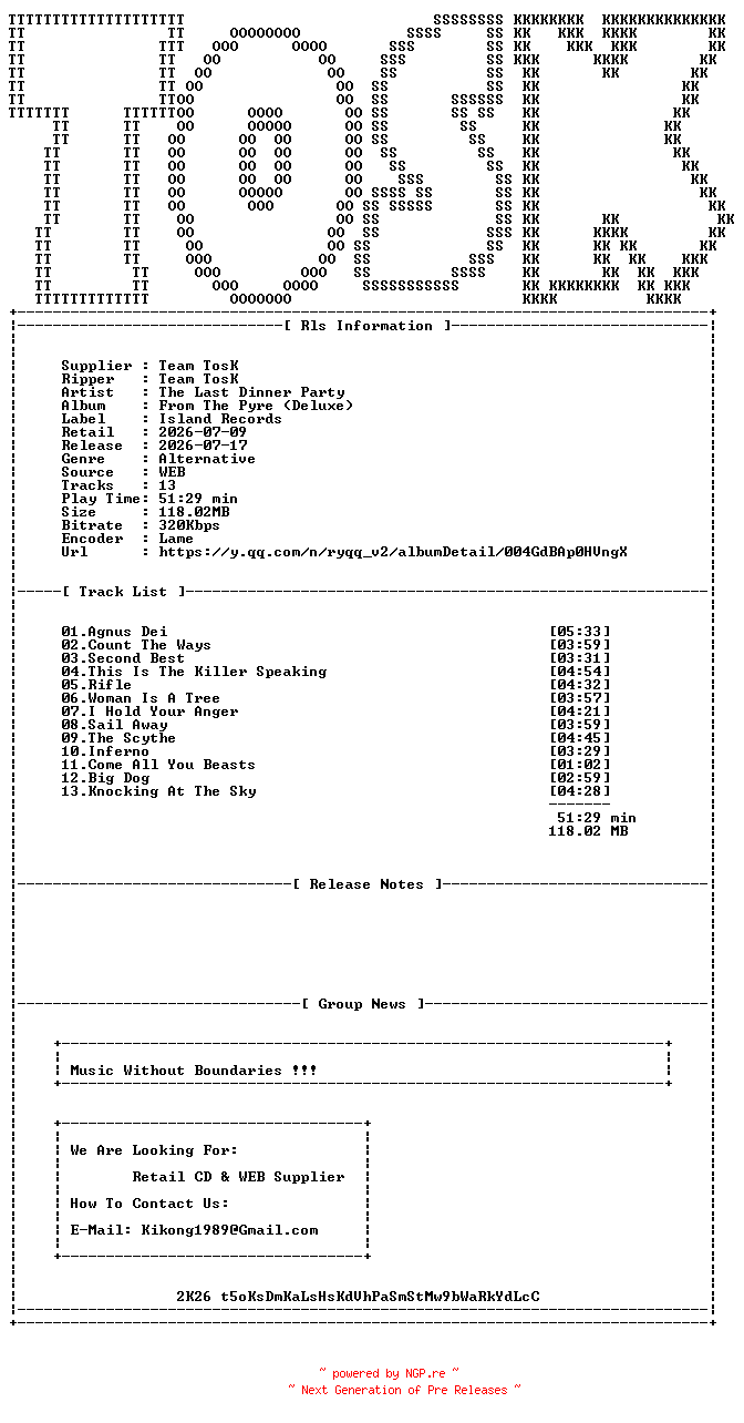 NFO for the release The_Last_Dinner_Party-From_The_Pyre_(Deluxe)-WEB-2026-TosK by TosK