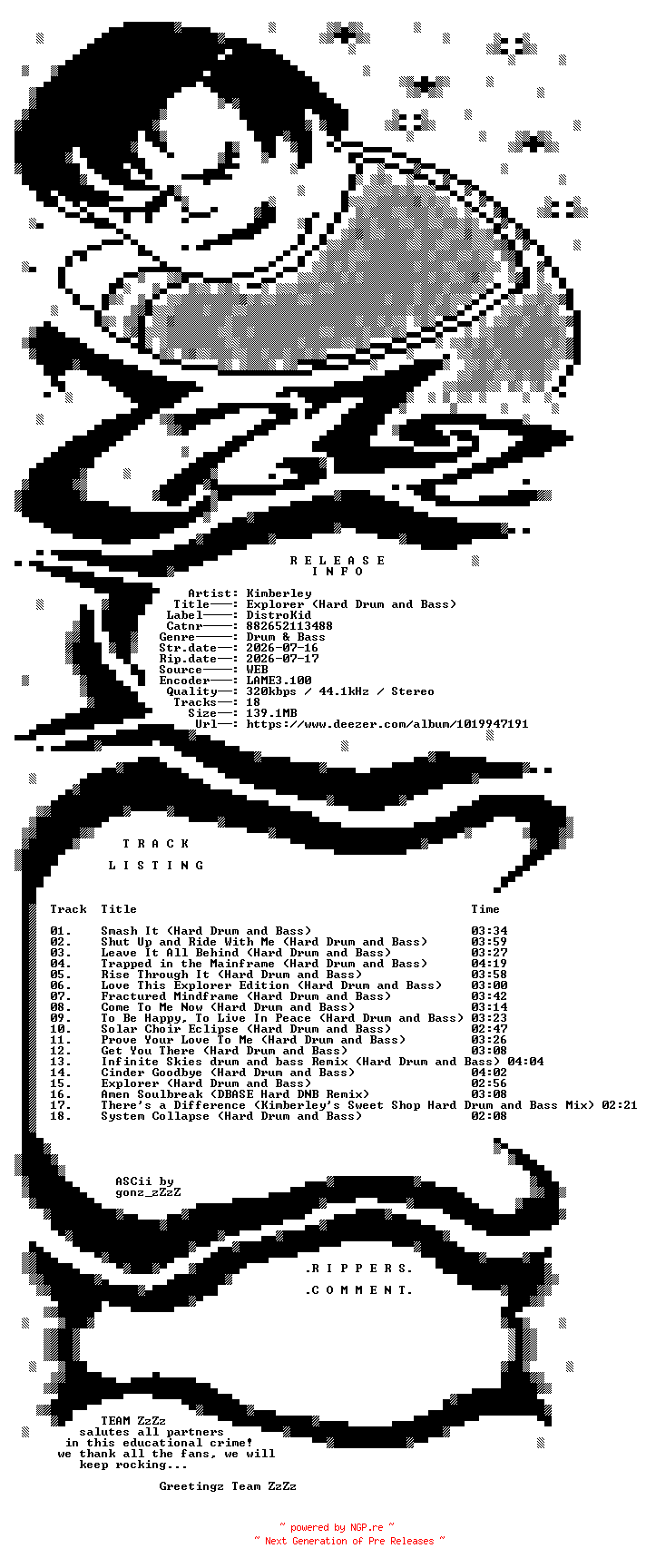 NFO for the release Kimberley_-_Explorer_(Hard_Drum_and_Bass)-(882652113488)-WEB-2026-ZzZz by ZzZz