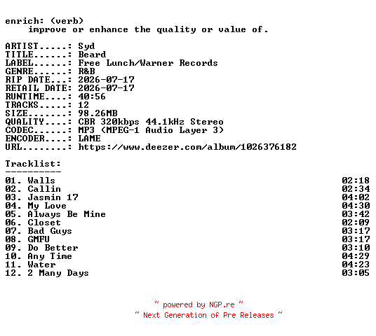 NFO for the release Syd-Beard-WEB-2026-ENRiCH by ENRiCH