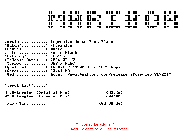 NFO for the release Imprezive_Meets_Pink_Planet-Afterglow-(SFL156)-16BIT-WEB-FLAC-2026-MARiBOR by MARiBOR