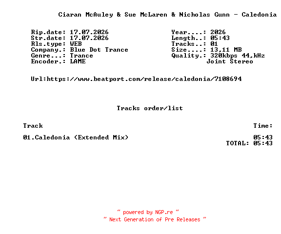 NFO for the release Ciaran_Mcauley_And_Sue_Mclaren_And_Nicholas_Gunn_-_Caledonia-(BDT8264E)-SINGLE-WEB-2026-FMC by FMC