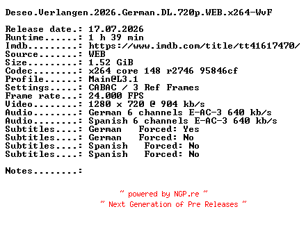 NFO for the release Deseo.Verlangen.2026.German.DL.720p.WEB.x264-WvF by WvF