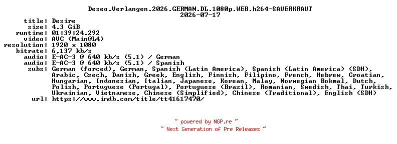 NFO for the release Deseo.Verlangen.2026.GERMAN.DL.1080p.WEB.h264-SAUERKRAUT by SAUERKRAUT