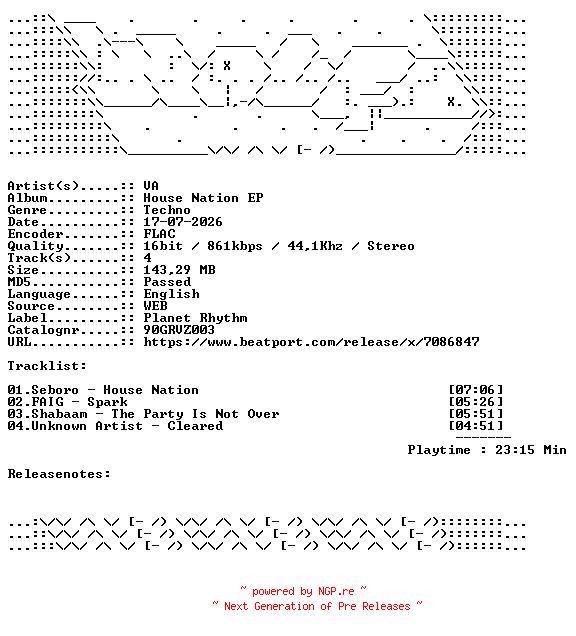 NFO for the release VA-House_Nation_EP-90GRVZ003-16BIT-WEB-FLAC-2026-WAVED by WAVED