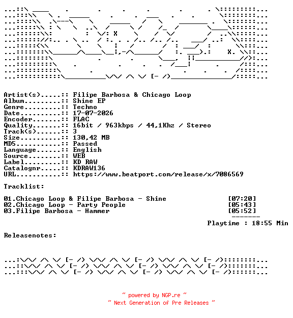 NFO for the release Filipe_Barbosa_And_Chicago_Loop-Shine_EP-KDRAW136-16BIT-WEB-FLAC-2026-WAVED by WAVED