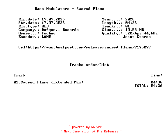 NFO for the release Bass_Modulators_-_Sacred_Flame-(DQ074PRO)-SINGLE-WEB-2026-FMC by FMC