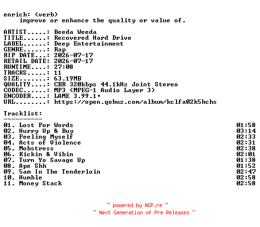 NFO for the release Beeda_Weeda-Recovered_Hard_Drive-WEB-2026-ENRiCH by ENRiCH