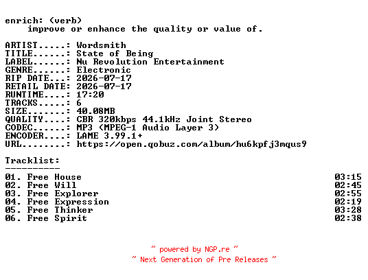 NFO for the release Wordsmith-State_of_Being-EP-WEB-2026-ENRiCH by ENRiCH