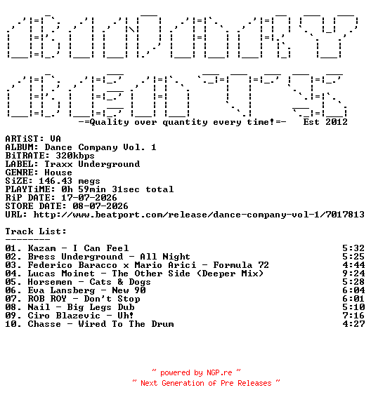 NFO for the release VA-Dance_Company_Vol._1-(TUD003)-WEB-2026-BB by BB