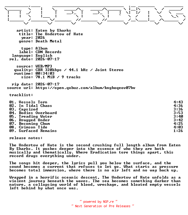 NFO for the release Eaten_by_Sharks-The_Undertow_of_Hate-WEB-2026-BLEEDiNG by BLEEDiNG